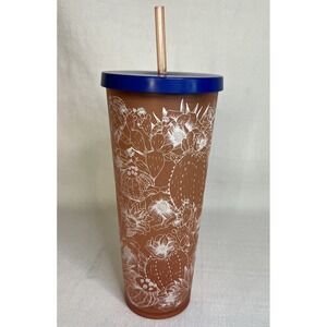 Starbucks Matte Coral Pink Cactus Venti 24 Oz Tumbler 2018 Damaged Straw RARE